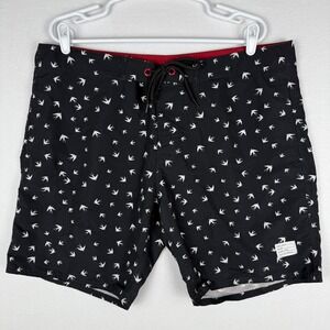 Adam Levine Collection Board Shorts Men XL Black AOP Sparrow Surfer Summer Beach